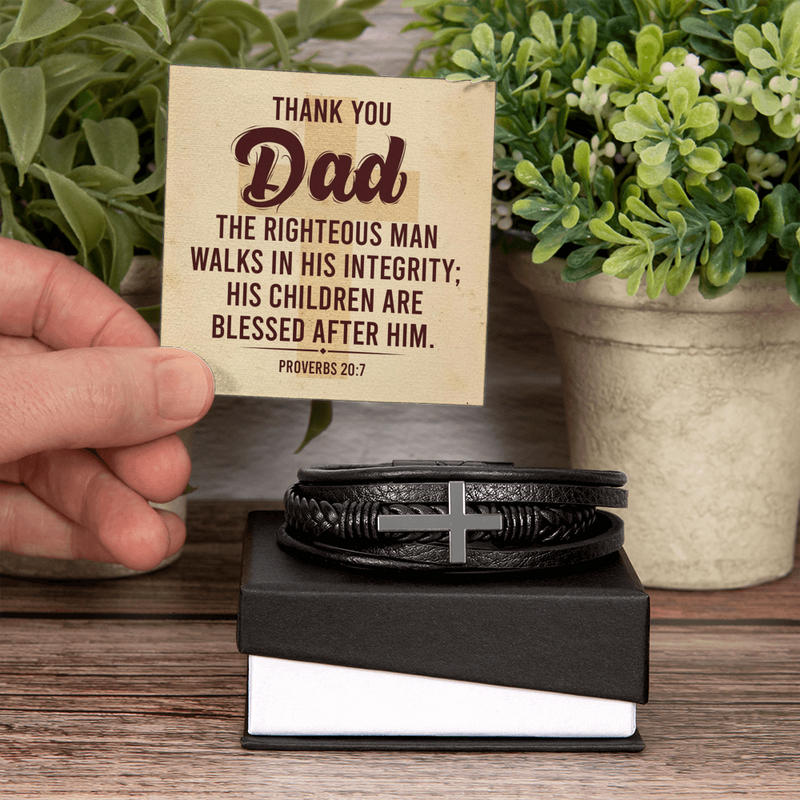 Proverbs 20:7 - Leather Cross Bracelet